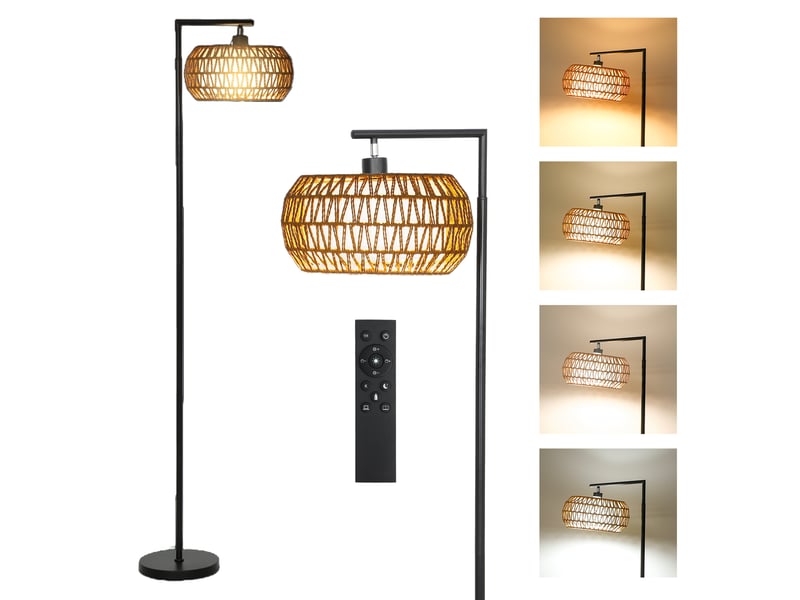  Lampadaire sur pied salon, lampe sur pied dimmable, 3 températures de couleur, télécommande, 52x33x170cm, noir  - Conforama B