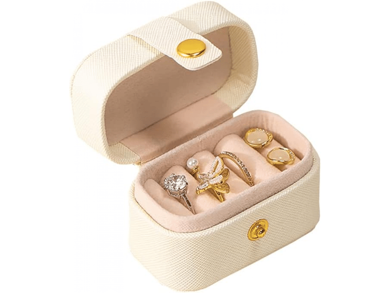  Petite boîte à bijoux de voyage en cuir synthétique - mini boîte de rangement portable pour boucles d'oreilles, bagues - blanc  - Conforama A