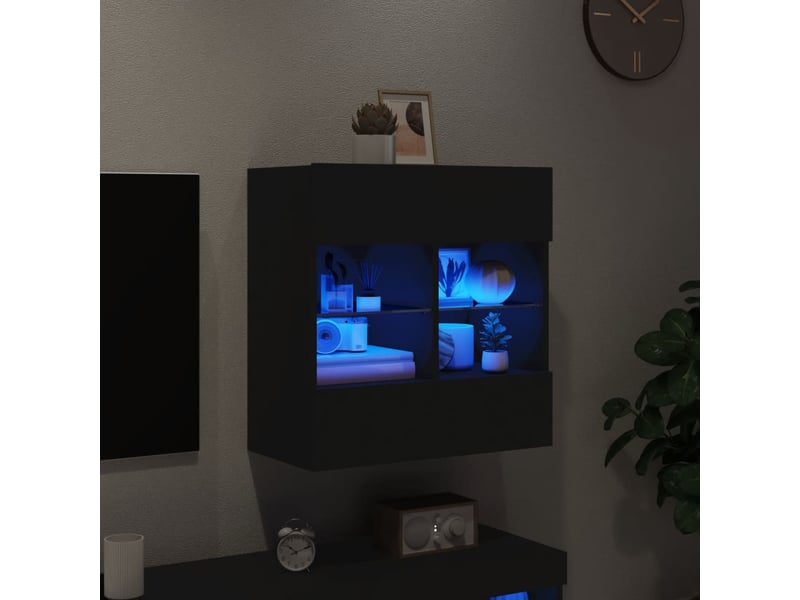  Meuble tv - banc tv - meuble de rangement mural avec lumières led noir 58,5x30x60,5 cm  - Conforama C