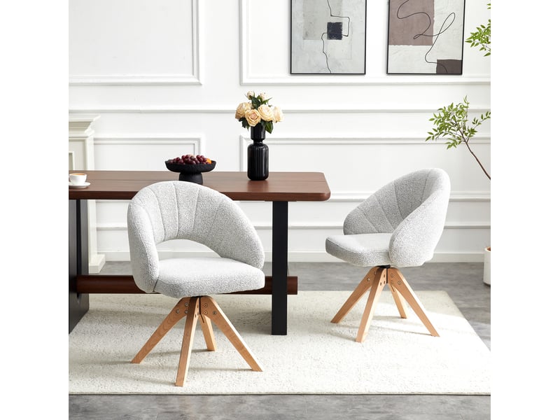  Lot de 2 chaises 46x49x84 cm, pivotantes 360°, dossier ajouré en forme u, assise agréable, bois+tissu, gris clair+bois  - Conforama B