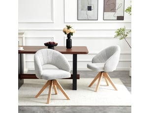 Lot de 2 chaises 46x49x84 cm, pivotantes 360°, dossier ajouré en forme u, assise agréable, bois+tissu, gris clair+bois