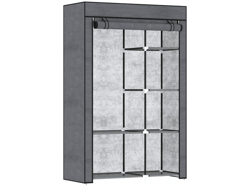  Armoire en tissu, solution de rangement, 6 étagères, 1 tringle, gris foncé  - Conforama A