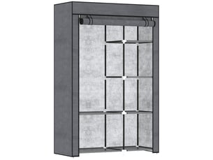 Armoire en tissu, solution de rangement, 6 étagères, 1 tringle, gris foncé