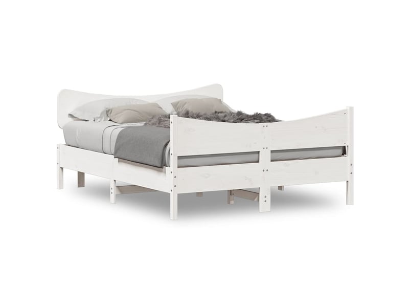 Lit double- lit adulte - cadre de lit sans matelas blanc 150x200 cm bois de pin massif - Conforama A