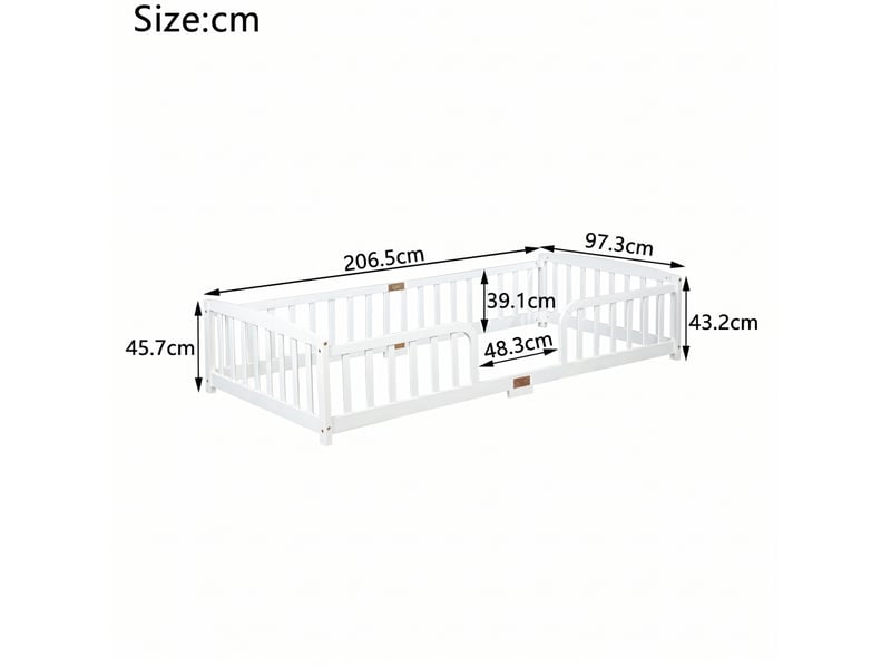  Lit enfant 90x200 cm avec barrières de sécurité en pin blanc  - Conforama E