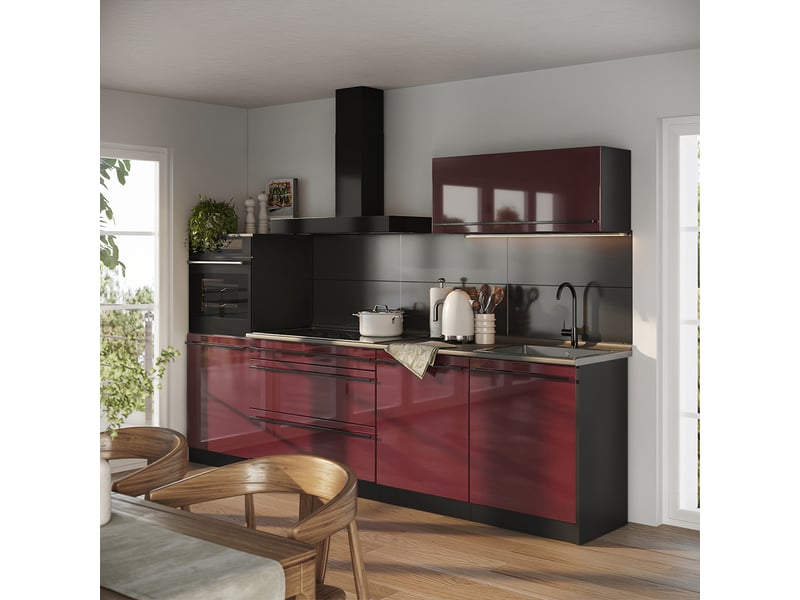  Vicco cuisine, rouge brillantanthracite, 280cm plan de travail anthracite  - Conforama C