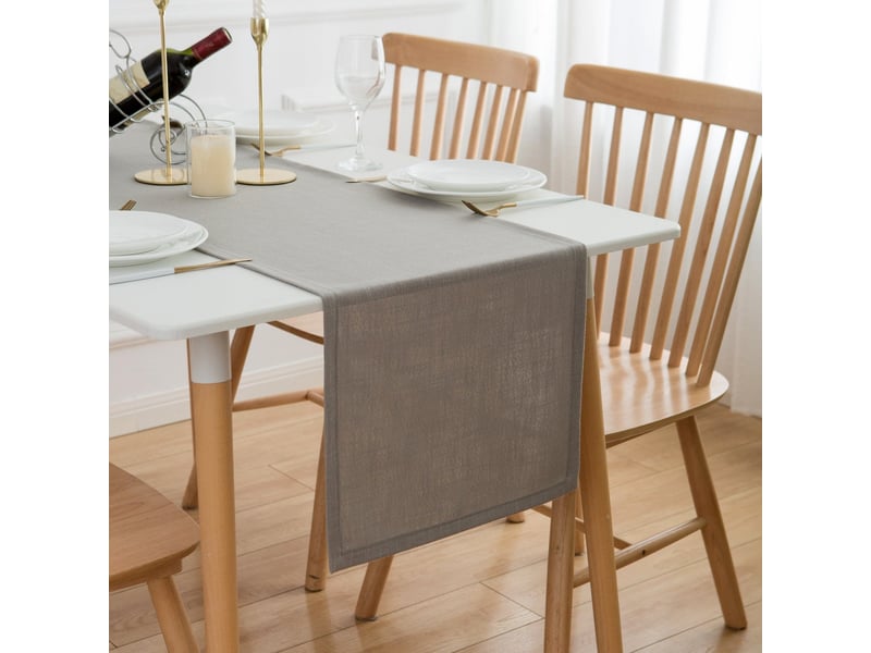 Chemin de table élégant - 40x160 cm - effet lin déperlant et imperméable - gris clair - Conforama B