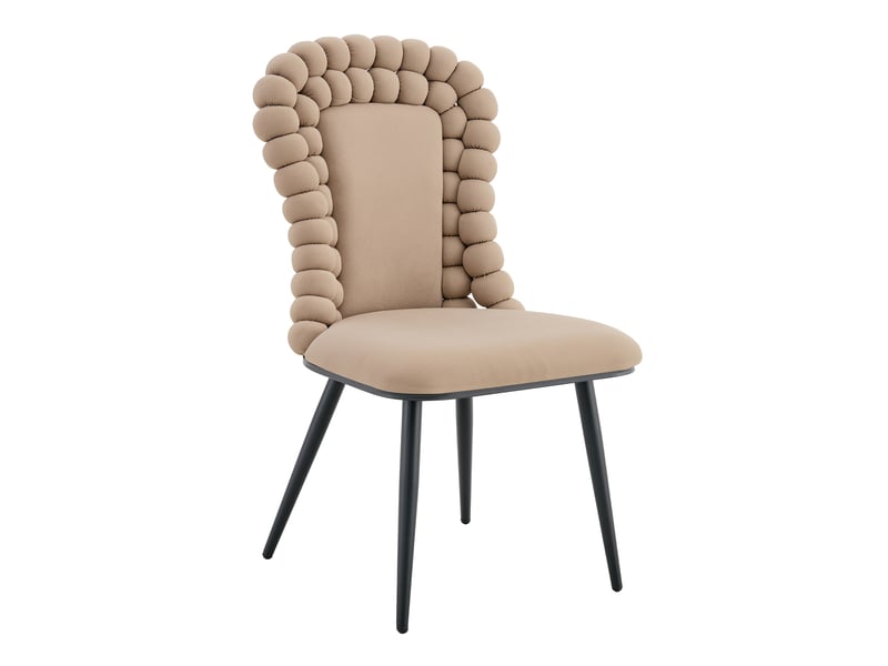  Lot de 2 chaises de salle à manger velours camel 47x51x95 cm structure métal noir dossier chaîne boule coussin épais piètement réglable evarich - Conforama A