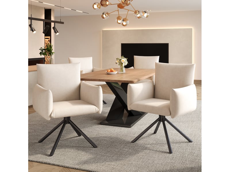  Lot de 6 chaises de salle à manger pivotantes à 360°, velours beige  - Conforama B