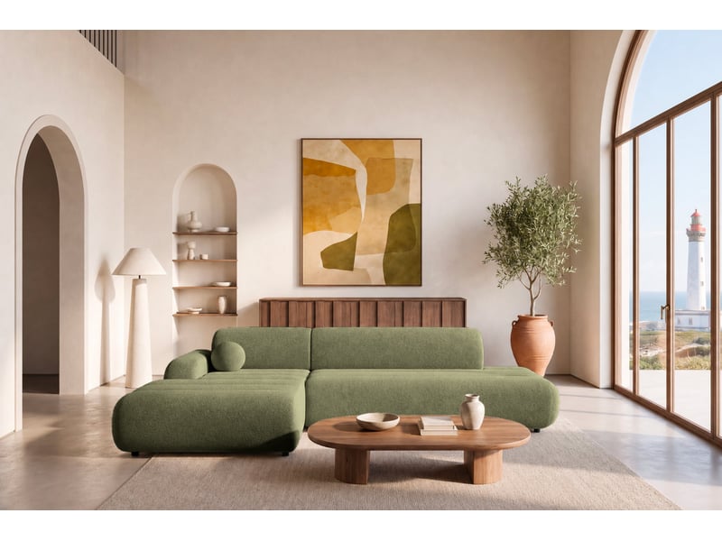  Bordilla - canapé d'angle convertible tissu chenille 4 places vert gauche  - Conforama D