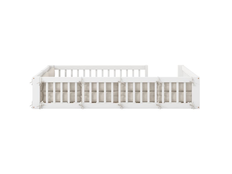  Lit plateforme 90x200 cm blanc avec barrière latérale de sécurité et coussin inclus  - Conforama D