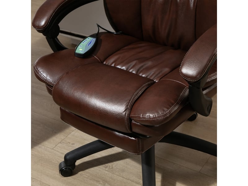 Fauteuil de bureau ergonomique avec massage électrique - chaise pivotante inclinable avec repose-pieds, appui-tête, simili cuir marron, 68,5x68,5x113-121 cm - Conforama B