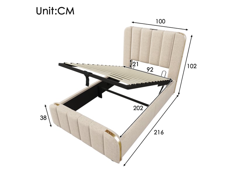  Modenvie lit coffre 90x200 cm - ports usb et usb-c, matelas inclus, rangement hydraulique - beige  - Conforama C
