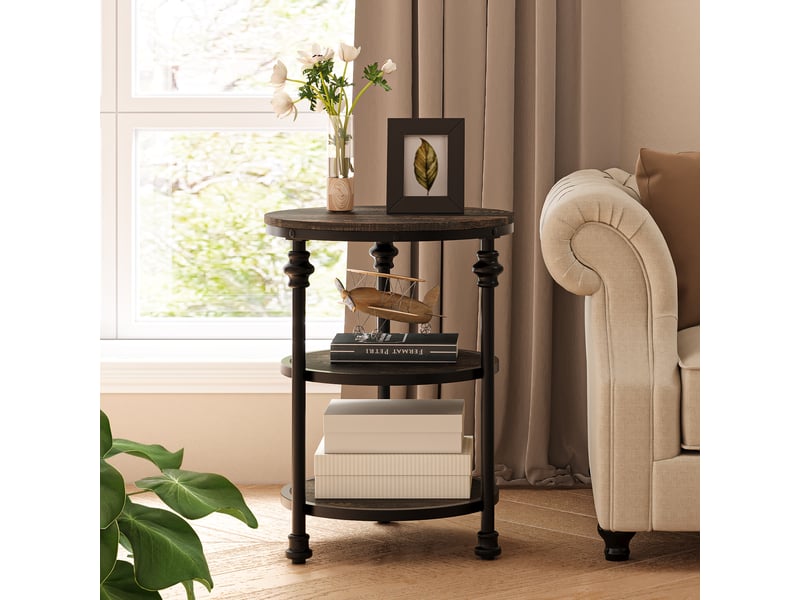 Table d'appoint ronde 3 niveaux, étagères, bout canapé, chevet compact, gain de place, style industriel vintage PHO_0Y1JQ9X6 - Conforama E