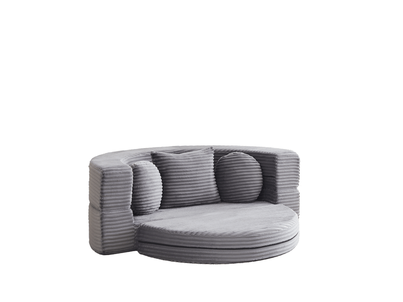  Canapé-lit 4-en-1 multifonction, sofa demi-rond convertible en lit rond, design compact, 2 coussins ronds et 1 coussin carré, salon  - Conforama E