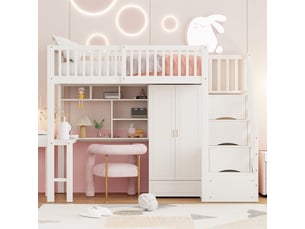 Lit mezzanine 90x200 cm <strong>MERAX</strong>  <strong>lit enfant blanc</strong> coloris blanc