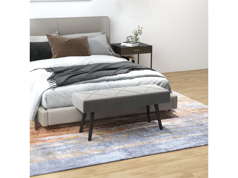  Banc capitonné en velours avec pieds en acier, 100 x 36 x 45 cm, gris  - Conforama C