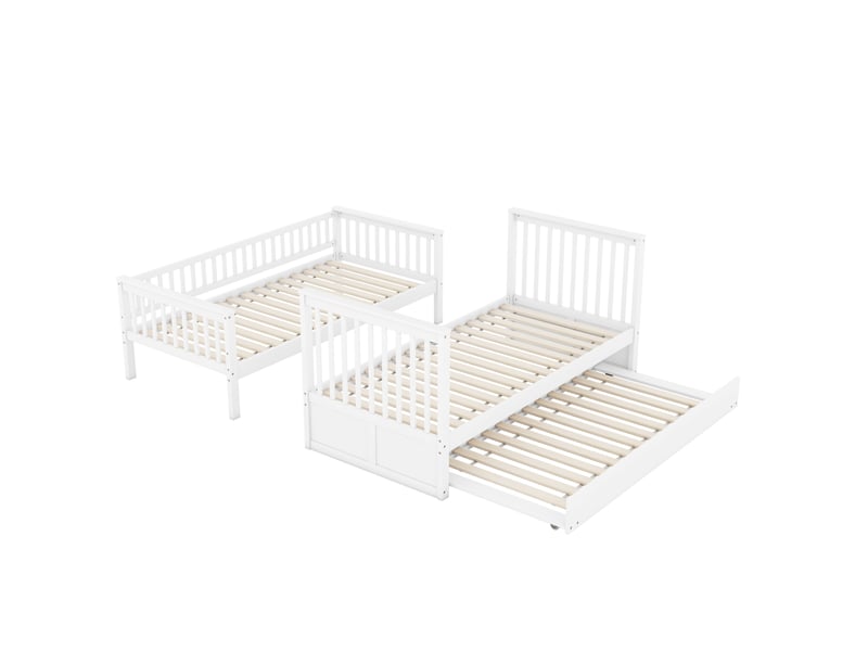  Lit superposé 90x200 cm avec lit gigogne bois mdf blanc sans matelas  - Conforama E