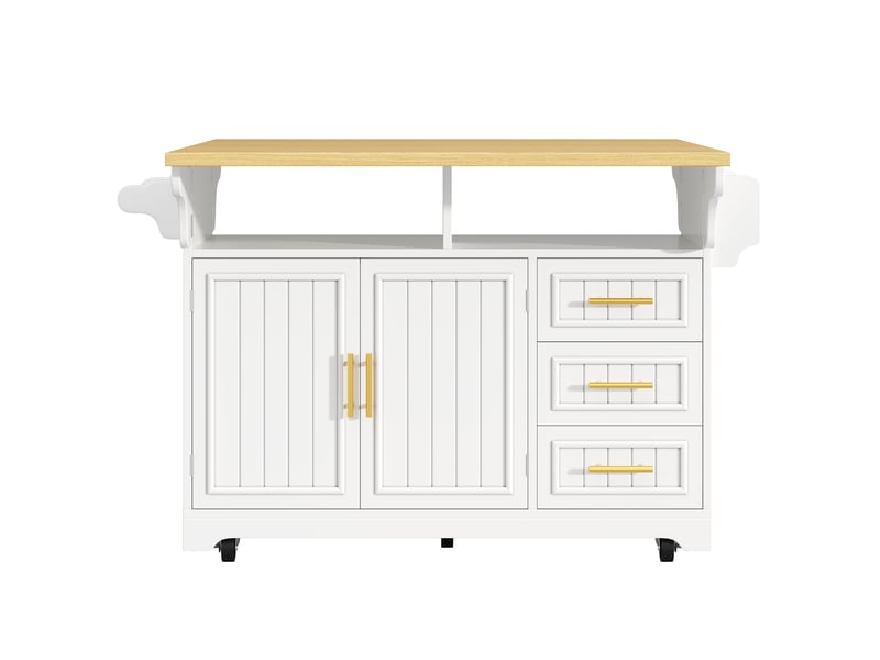  Îlot de cuisine mobile avec table extensible, rangements, tiroirs et plateau rabattable  - Conforama A