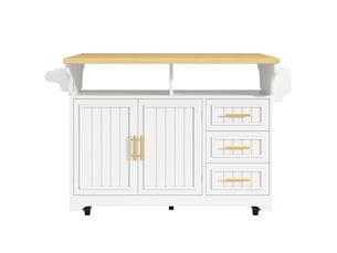 Îlot de cuisine mobile avec table extensible, rangements, tiroirs et plateau rabattable