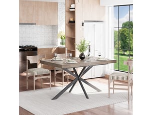Table à manger extensible, 140-180x80x76 cm, rétro pour salle à manger, plateau mdf, piètement métal, coloris gris