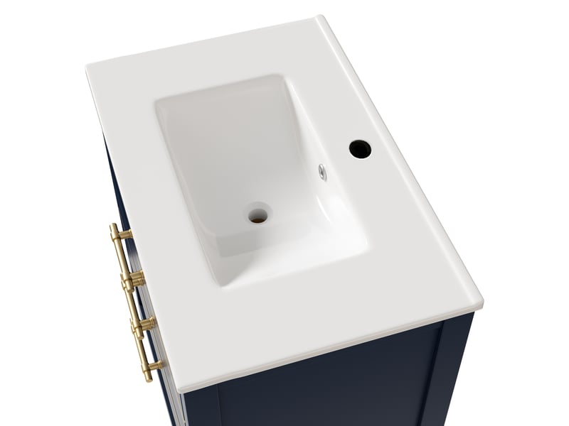 Meuble sous vasque 76x46,5x86 cm en mdf bleu noir avec vasque céramique, 2 tiroirs et niche  - Conforama E