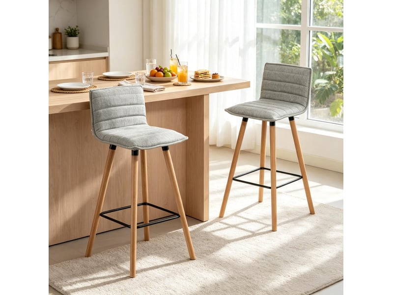  Lot de 2 tabourets de bar 48x48x99,5 cm – gris clair – dossier, repose-pieds et assise rembourrée  - Conforama D