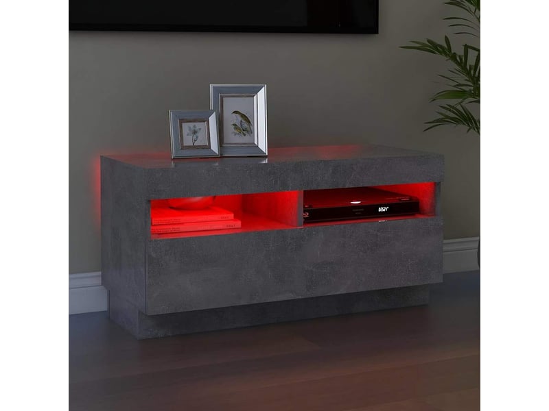  Meuble tv - banc tv - meuble de rangement avec lumières led gris béton 80x35x40 cm  - Conforama C