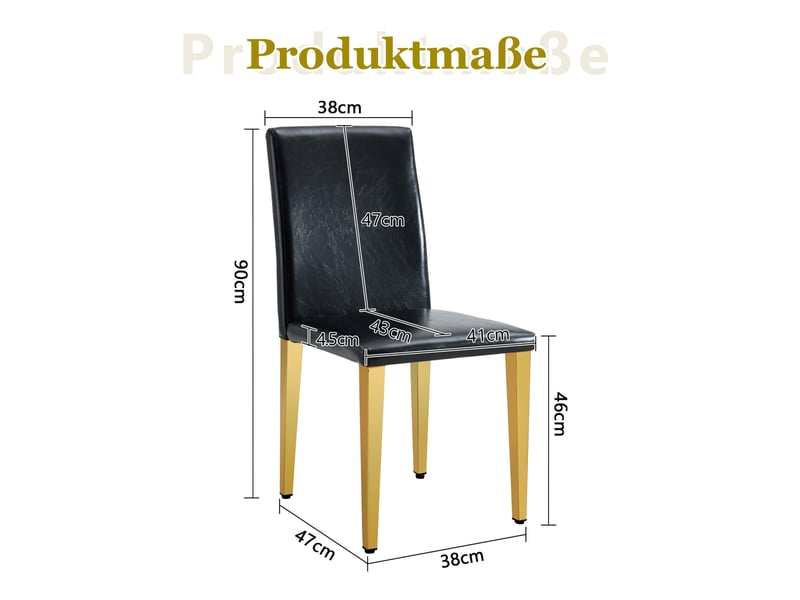  Lot de 6 chaises de salle à manger 41x48x90 cm métal et polyuréthane (pu) noir et doré  - Conforama E