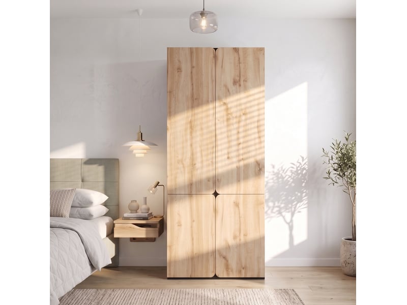  Armoire tcqpz 4 portes 90 x 50 x 200 cm avec penderie et 3 tiroirs aspect chêne  - Conforama D
