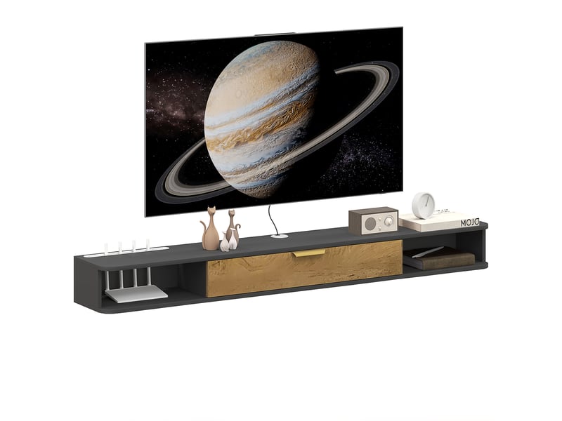  Meuble tv suspendu avec porte rabattable et passe-câbles 160 x 24 x 16 cm  - Conforama A