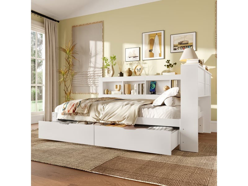  Lit avec rangement 140x200cm coloris blanc mdf lit enfant blanc - Conforama E