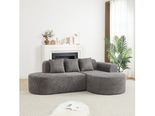 Canapé d'angle 3 places 222x157x73 cm gris anthracite en chenille, chaise longue à droite, 3 coussins
