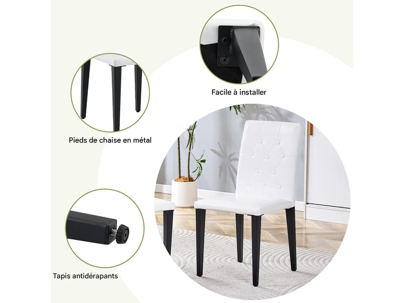  Lot de 4 chaises de salle à manger en similicuir blanc, pieds en métal noir W3658P405578 - Conforama E