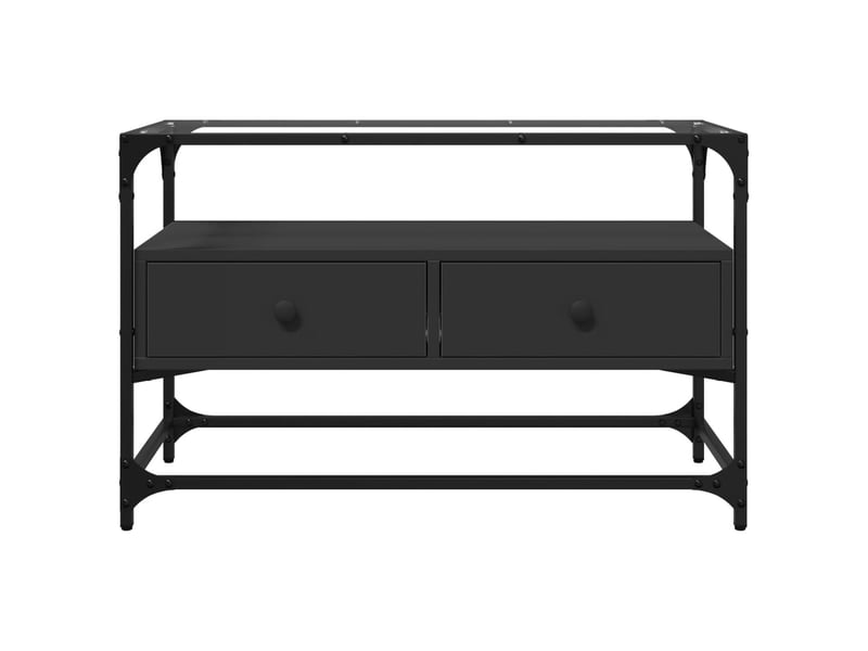  Meuble tv - banc tv - meuble de rangement et dessus en verre noir 80x35x51 cm bois d'ingénierie  - Conforama D