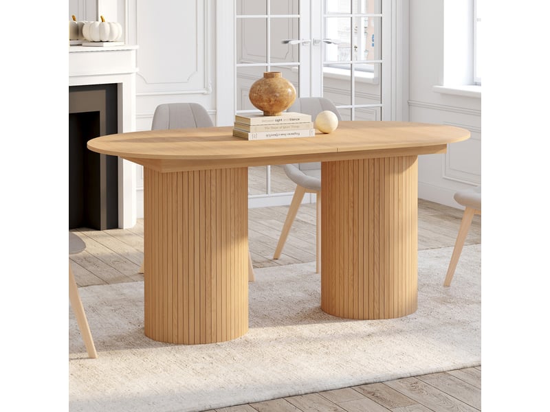 Table à manger extensible ovale juliette 6-10 personnes pieds cylindriques effet lattes 160-200 cm - Conforama D