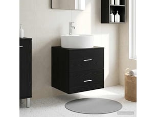 Vanité de lavabo mural, meuble de rangement chêne noir 49.5x44.5x65 cm