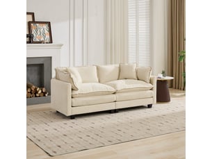 Canapé nuage 2 places modulable, tissu chenille respirant beige, assise rembourrée double couche, mousse à haute élasticité, pouf non inclus beige