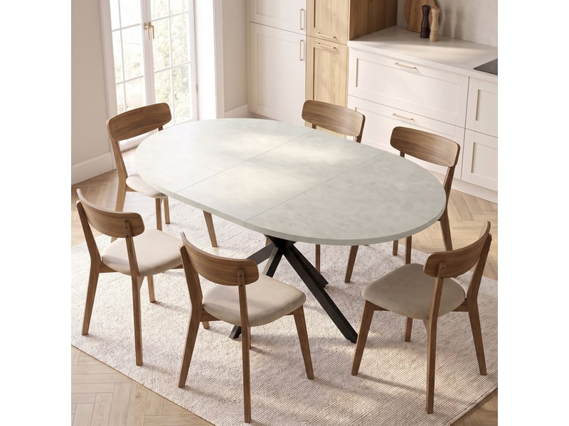  Table à manger extensible ovale pour 4 à 6 personnes, table de cuisine avec rallonge 100-135 cm, effet pierre grise  - Conforama A