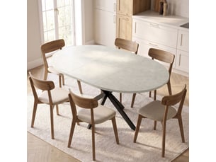 Table à manger extensible ovale pour 4 à 6 personnes, table de cuisine avec rallonge 100-135 cm, effet pierre grise