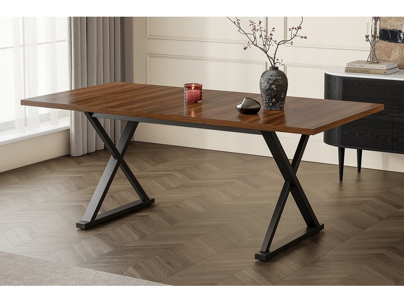 Table à manger rectangulaire 180 × 90 cm, noyer et noir - Conforama B