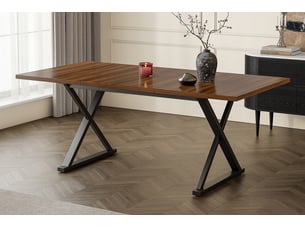 Table à manger rectangulaire 180 × 90 cm, noyer et noir