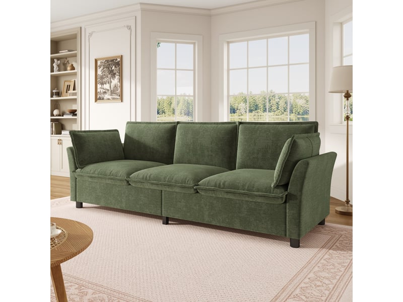 Canapé 3 places en chenille vert, divan moderne avec accoudoirs incurvés, canapé modulable très confortable pour salon et appartement - Conforama D