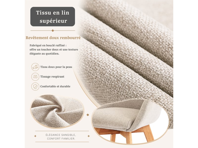 Lot de 4 chaises de salle à manger pivotantes à 360° – tissu effet lin respirant, pieds en bois massif - beige - Conforama R