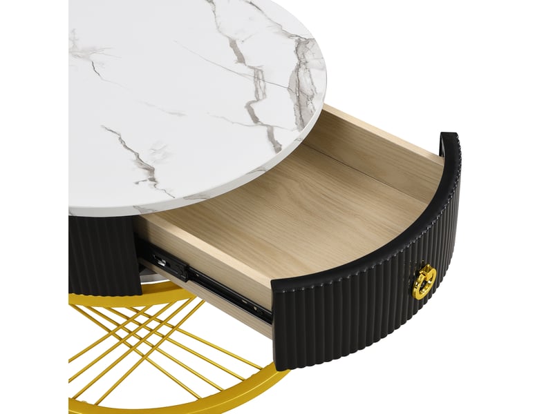  Tables basses gigognes 70x70x45 cm et 50x50x40 cm avec tiroir, plateau mdf, blanc et doré  - Conforama D