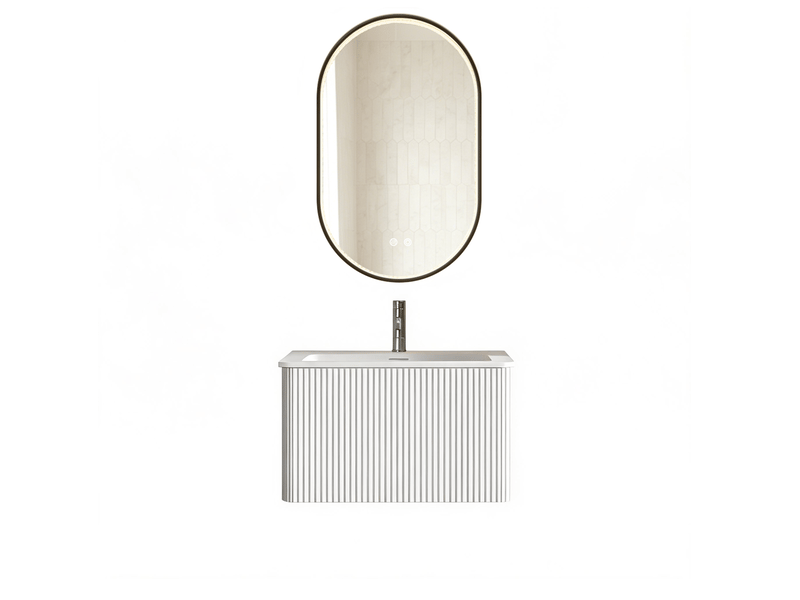  Meuble sous vasque suspendu avec 1 tiroir, miroir led antibuée réglable pour salle de bain blanc 61 × 46,5 × 37 cm  - Conforama A