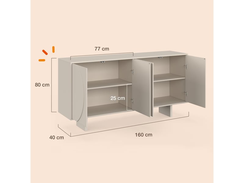  Buffet 160 cm arvin 4 portes avec reliefs arrondis bois coloris beige  - Conforama E
