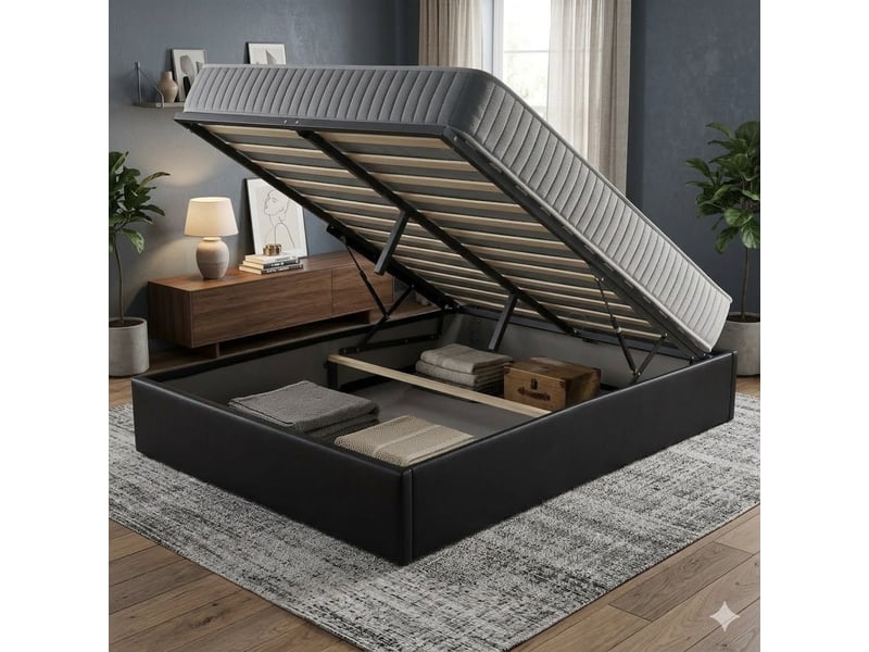 Ensemble lit coffre et matelas 160x200 cm - couleur : noir - matelas latex accueil moelleux soutien lorisnoir-marie-160x200-noir - Conforama B