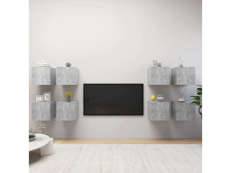  Lot de 8 meuble tv mural, meuble tv suspendu gris béton 30,5x30x30 cm  - Conforama B