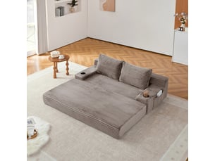 Canapé droit relax manuel <strong></strong> <strong></strong> 2 places Velours côtelé marron avec coffre de rangement